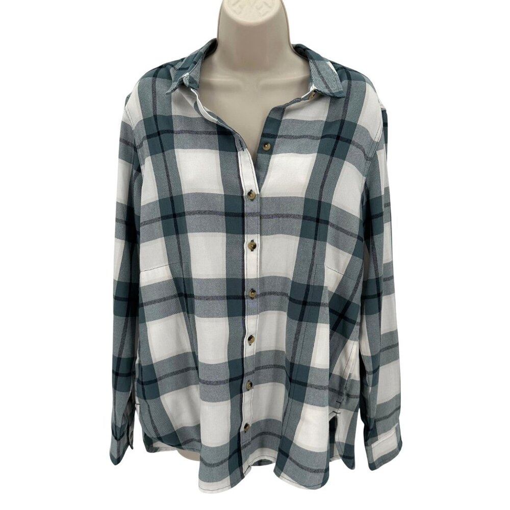 Jachs Girlfriend Womens Blue White Plaid Button-Up Shirt Long Sleeve Size M